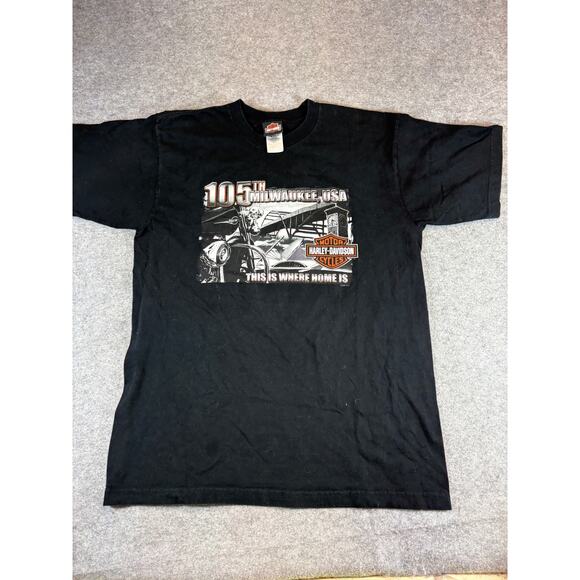 Vintage Y2K Harley Davidson 105th Anniversary T Shirt Mens Large Black Milwaukee - Picture 1 of 8